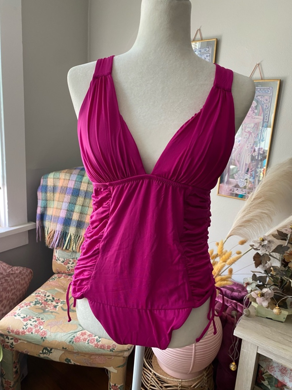 Fuchsia Ruched One-Piece Swimsuit